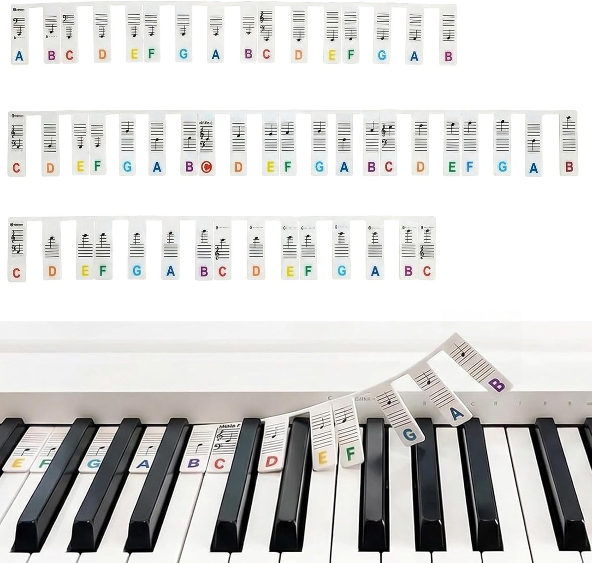 88 Keys Silicone Piano Notes Overlay for Beginners - Removable, Glue-free Piano Keyboard Notes Labels, Piano Guide for - ShopVlot