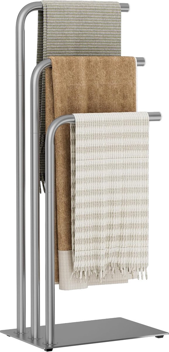 OUTBROS Free Standing Towel Rack, Stainless Steel with 3 Poles, Steel Tubes, Clothes Rack for Bath Towels, Clothing - ShopVlot