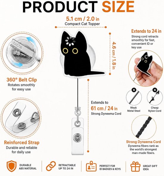 Katten Badge Reel met Uittrekbare Clip voor Zorgprofessionals en Kantoorgebruik - Leuk en Functioneel Accessoire — afbeelding 5