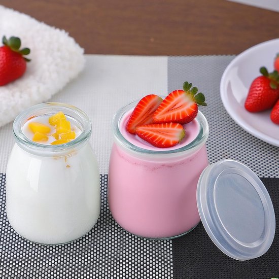 Set van 6 Glazen Yoghurttanks met Deksel - Lekvrije Reiskleine Potjes voor Jam, Honing en Desserts, Geschikt voor Vaatwasser — afbeelding 4
