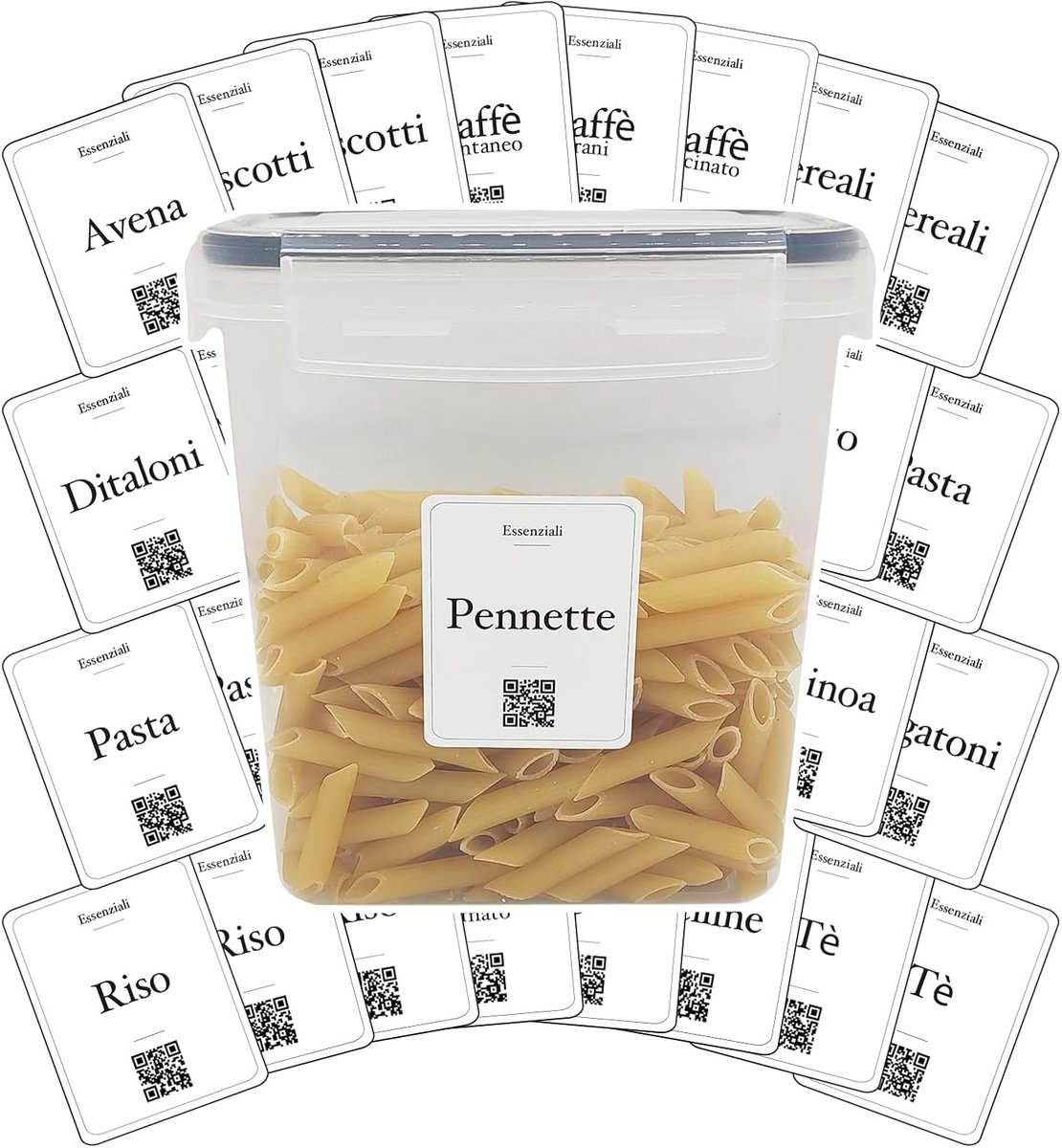 Labels, for pantry, kitchen glasses, elegant, waterproof material, washable, with QR code for recipes and information - ShopVlot