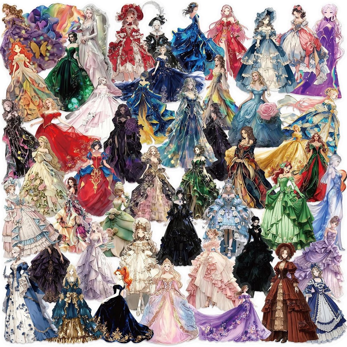 50 Stuk Prinses Rock Plakdrukjes, Holografisch Glitterspeld Stickers Transparant PET voor Scrapbook Dagboek Doen - ShopVlot