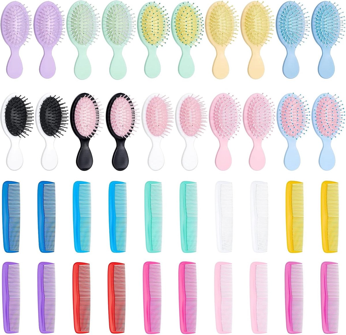 Mini Detangling Haarborstels Set van 40 Stuks, Reisvriendelijke Haarborstels en Kam voor Recht en Krullend Haar, Ideaal voor Dames en Heren