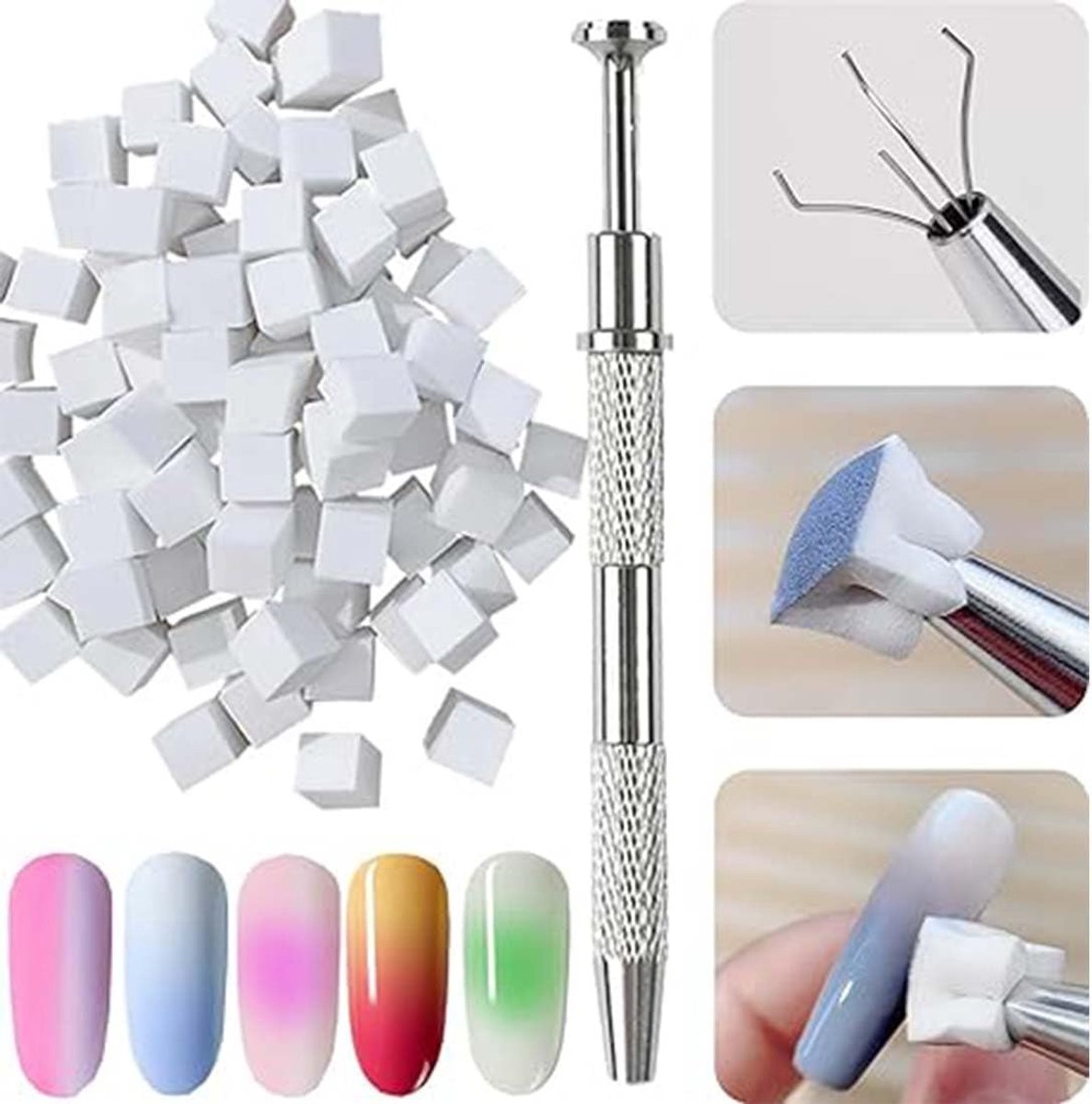50 pieces nail sponge with metal pliers, nail brush, nail brush, shadow design, nail art tools, sponge brush, for - ShopVlot