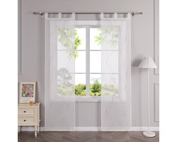HeichkelL Sliding Curtains with Loops, Transparent Sliding Curtains, Panel Curtains with Waves Embroidery, Set of 2 - ShopVlot