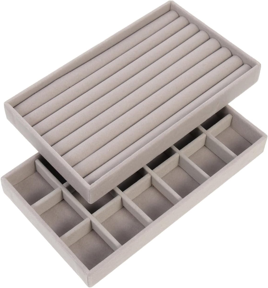UKCOCO 2 Pcs Jewelry Compartments Box Stackable Tray Grey Stripes Organizer for Earrings Rings Storage Drawer - ShopVlot