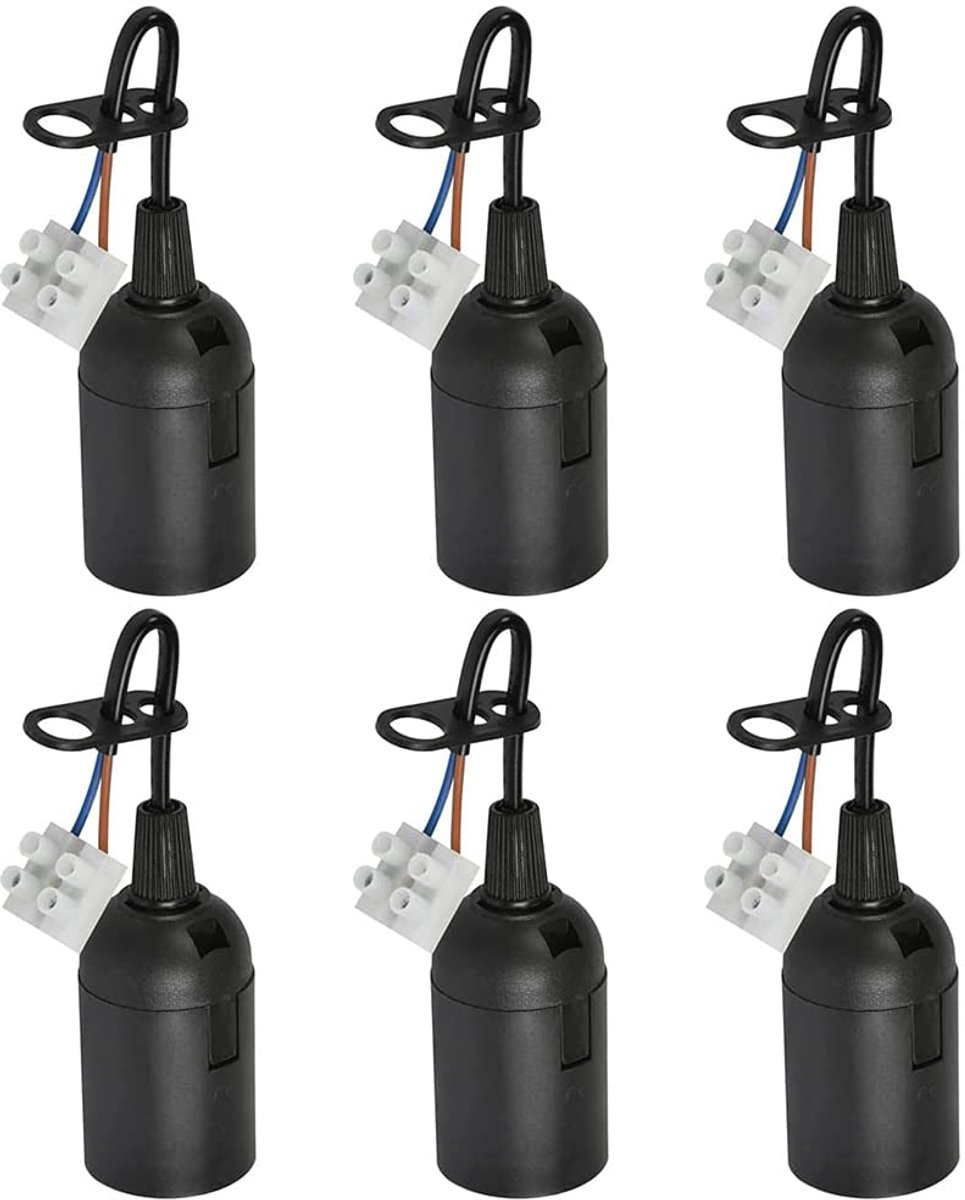 6 stuks E27 vervangende fitting 4 A 250 V lamphouder met kabel (max. 60 W) zwarte renovatie fitting bouwplaats - ShopVlot