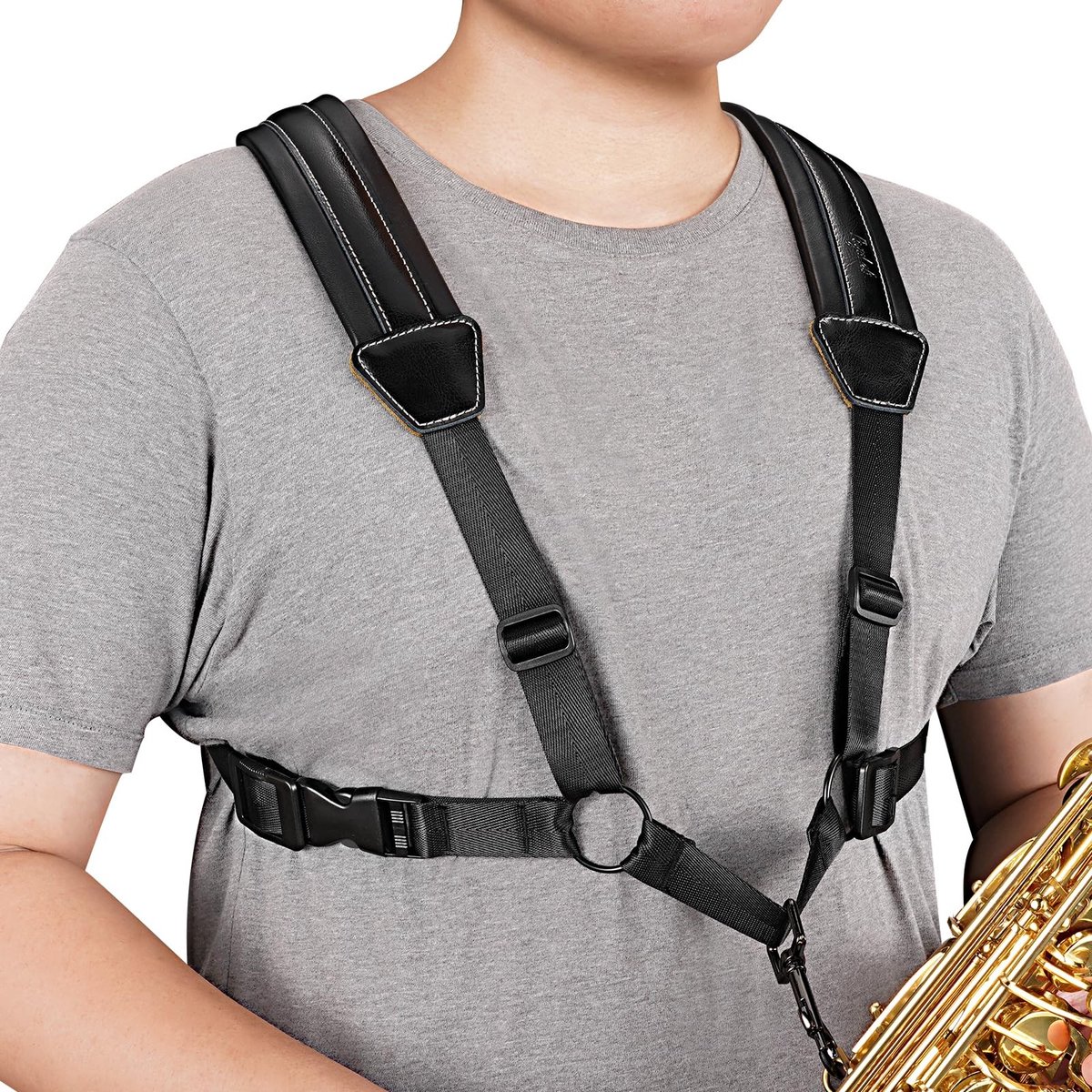 Solidchoice - Saxofoonband met Metalen Haak - Verstelbare Lederen Harnas