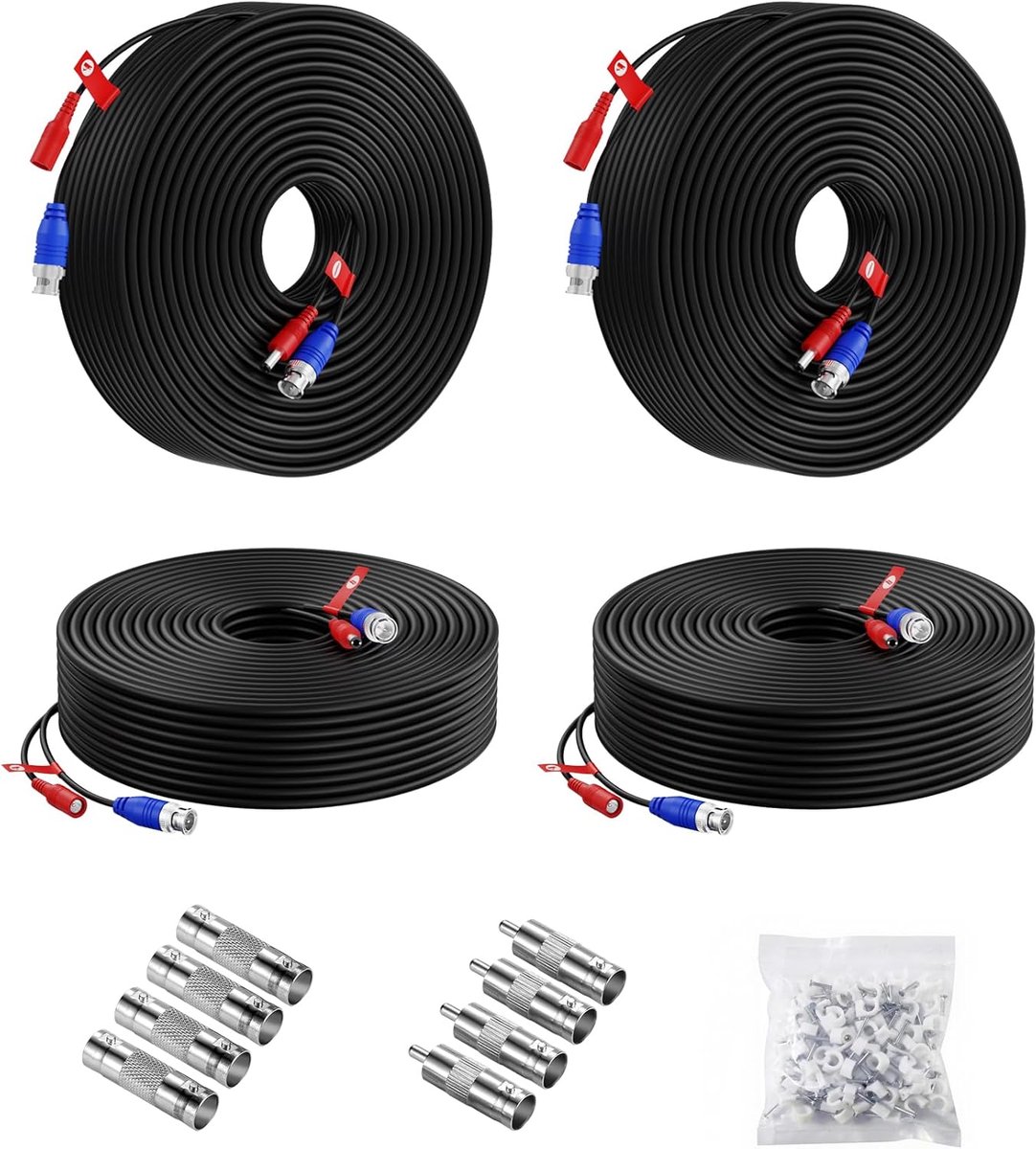 Anlapus 4X 30 Meter Video Power Cable BNC DC Extension Cable for CCTV Security Camera DVR System - ShopVlot