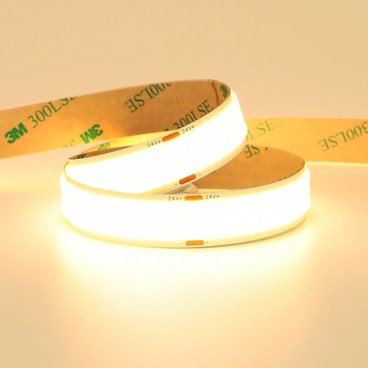 GOMING 24V 15mm Wide COB LED Strip Warm White 3000K 5M 960LED/M 25W/M 13750lm CRI 93+ Uniform Emission Flexible IP20 - ShopVlot