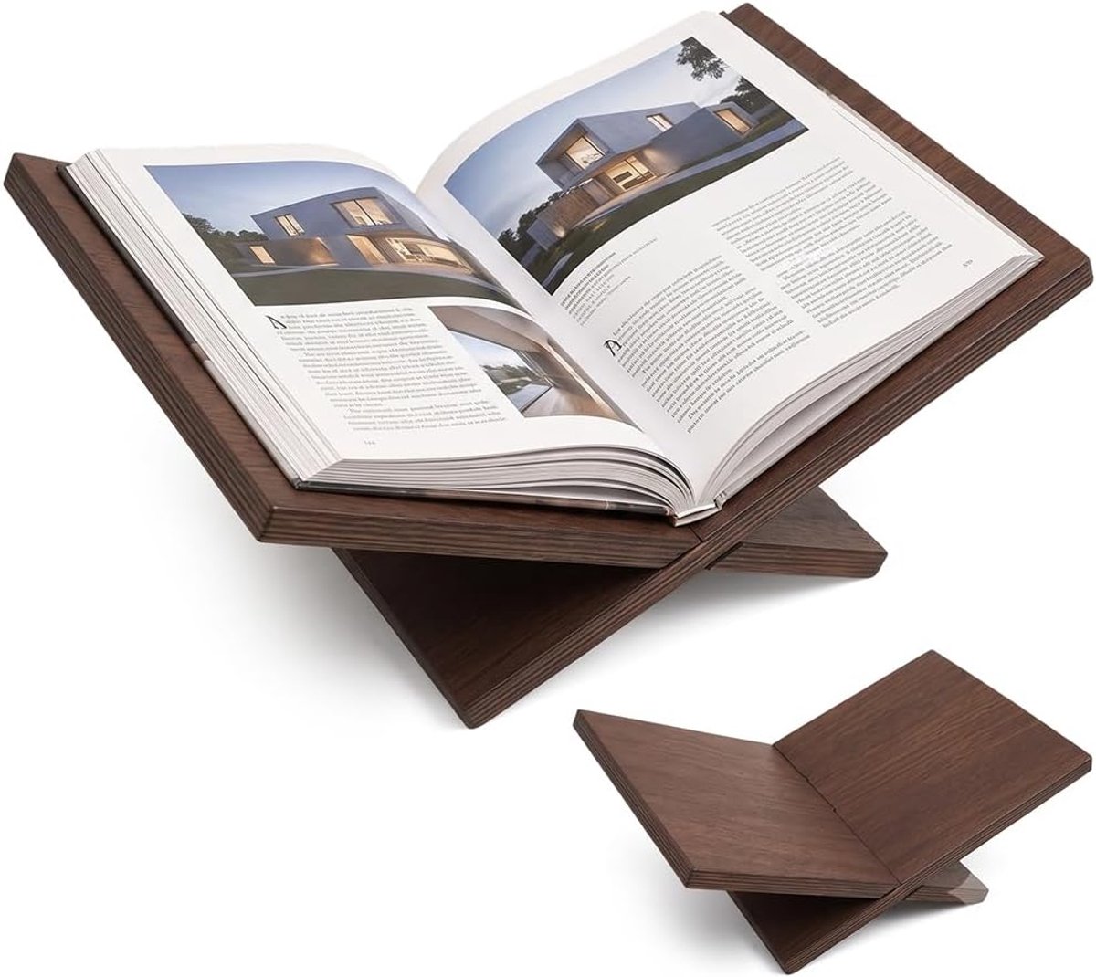 Boekenstandaard houten kruisframe - bruine displaystandaard - stijlvol X-design - perfect voor leesplezier - ShopVlot
