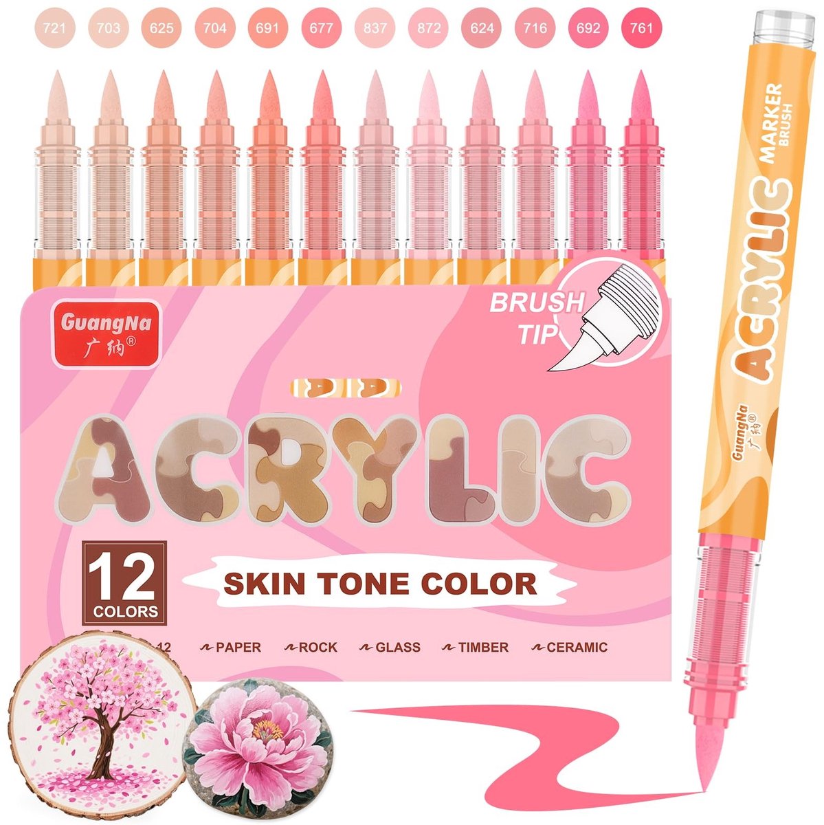 Solidchoice - 12-delige Acryl Marker Set in Roze Tinten voor Creatieve Projecten