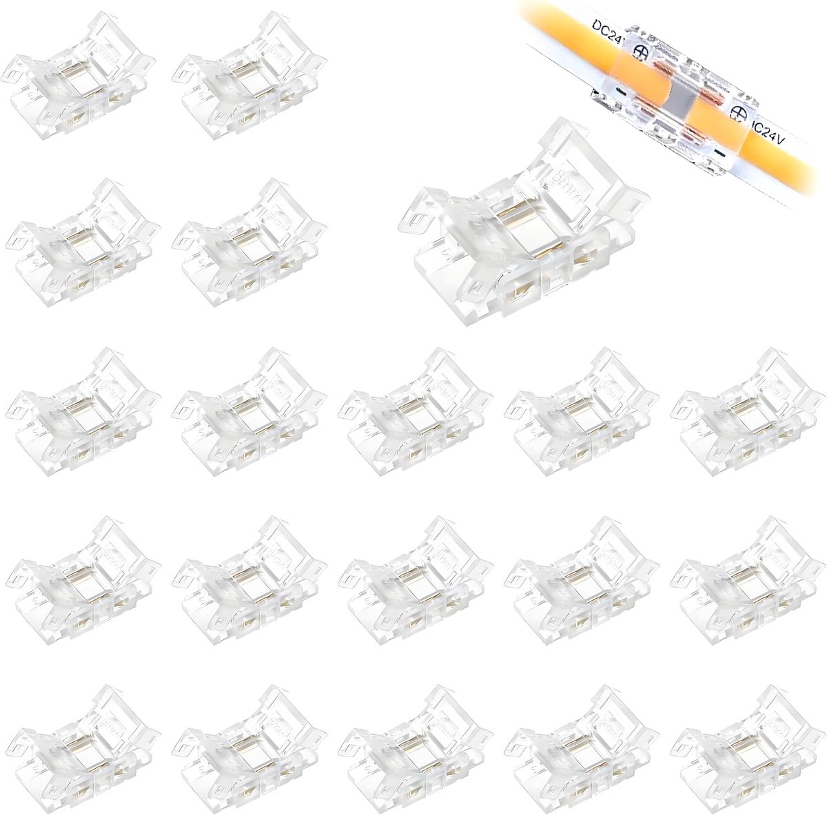 LED Strip Connector 20pcs - 8mm 2 Pin - Transparant - Voor naadloze verbindingen - ShopVlot