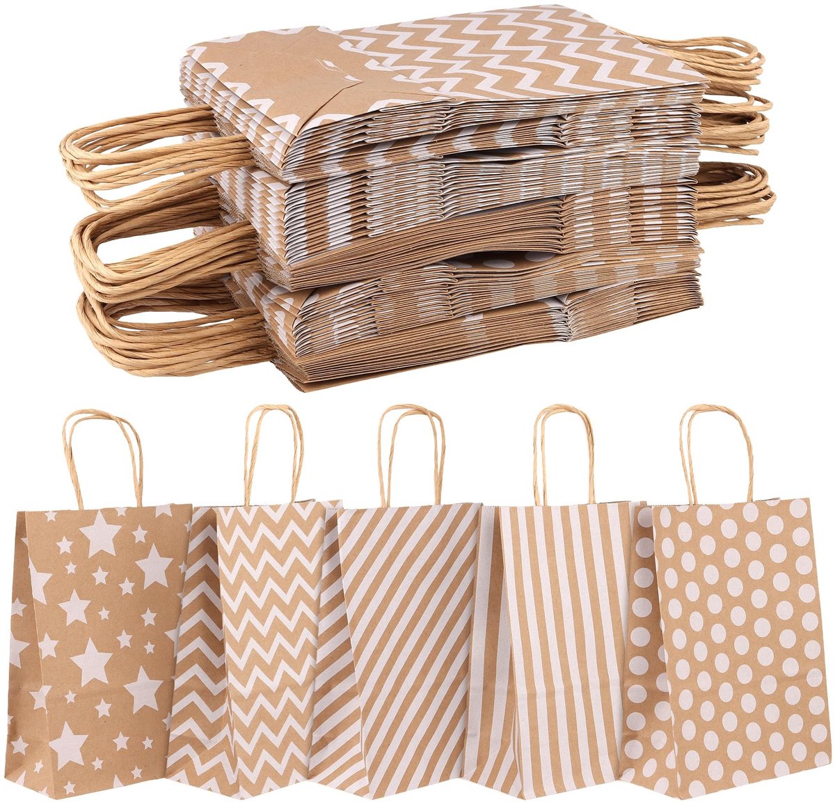 Solidchoice - Set van 50 Bruine Papieren Zakjes met Handvat voor Cadeaus