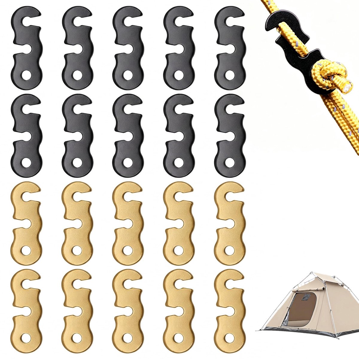 Solidchoice - 20 Stuks Aluminium Rope Clips voor Tent en Outdoor Activiteiten