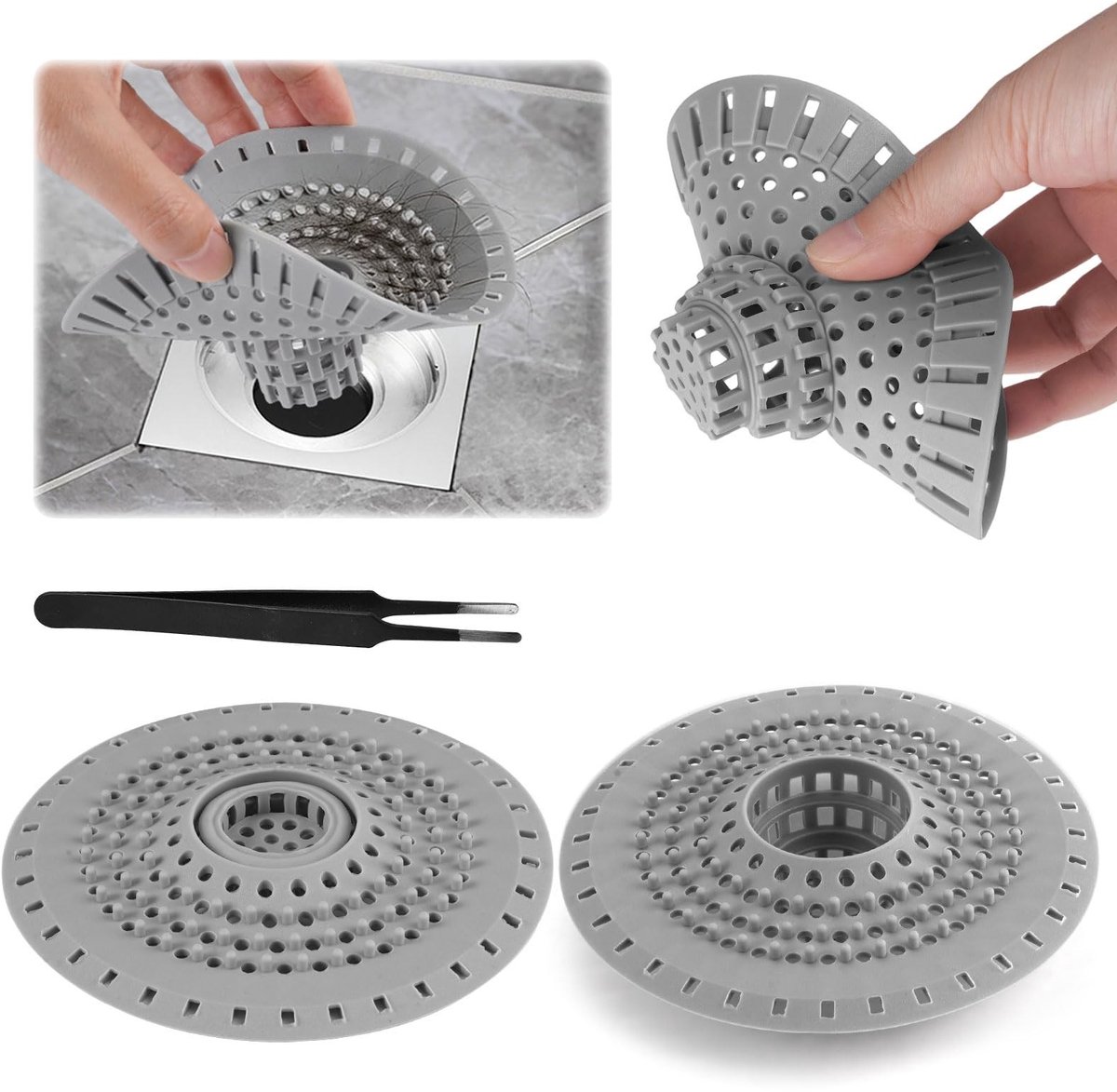 Solidchoice - Set van 3 Silicone Haarzeven voor Douche met Schoonmaakstaaf