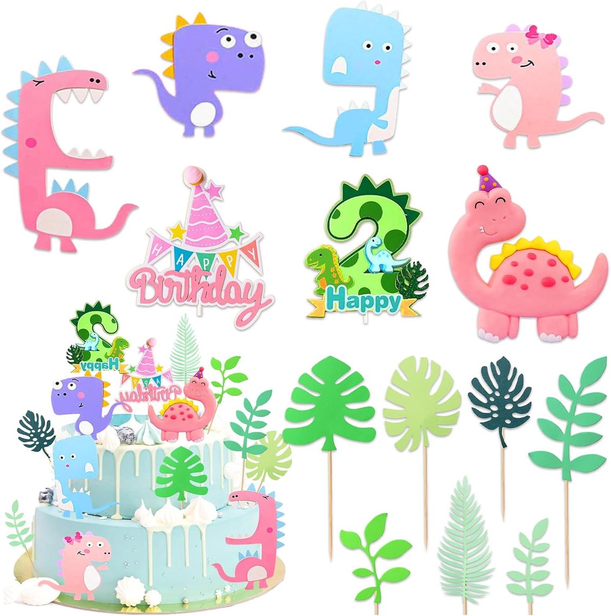 Cake Decorations Dinosaur - Cupcake Toppers - Herbruikbaar - Creatieve verjaardagstaart decoratie - ShopVlot