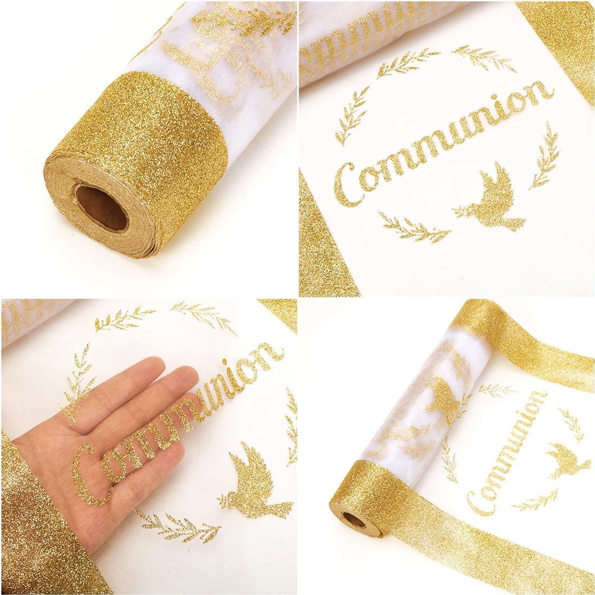 Tafelloper 28 cm x 9 m - organza met gouden glitter - elegant motief voor feestdecoratie - ShopVlot