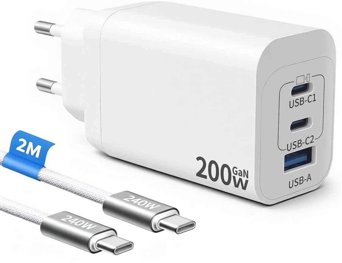 Solidchoice - Compacte 200W USB-C Oplader met 3 Poorten