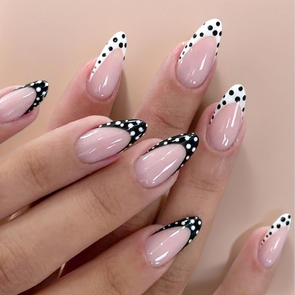Solidchoice - Polka Dot Kunstnagels met Franse Tips, Herbruikbaar en Makkelijk aan te Brengen