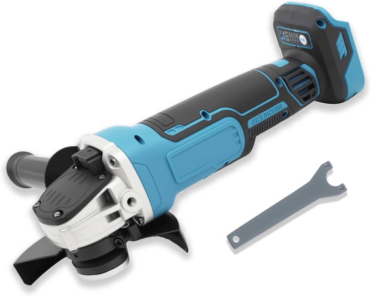 Battery Angle Grinder Compatible with Ma-Kita 18 V 8500 rpm 4-Speed Control 125 mm Grinding Wheel with Grinding Wrench - ShopVlot