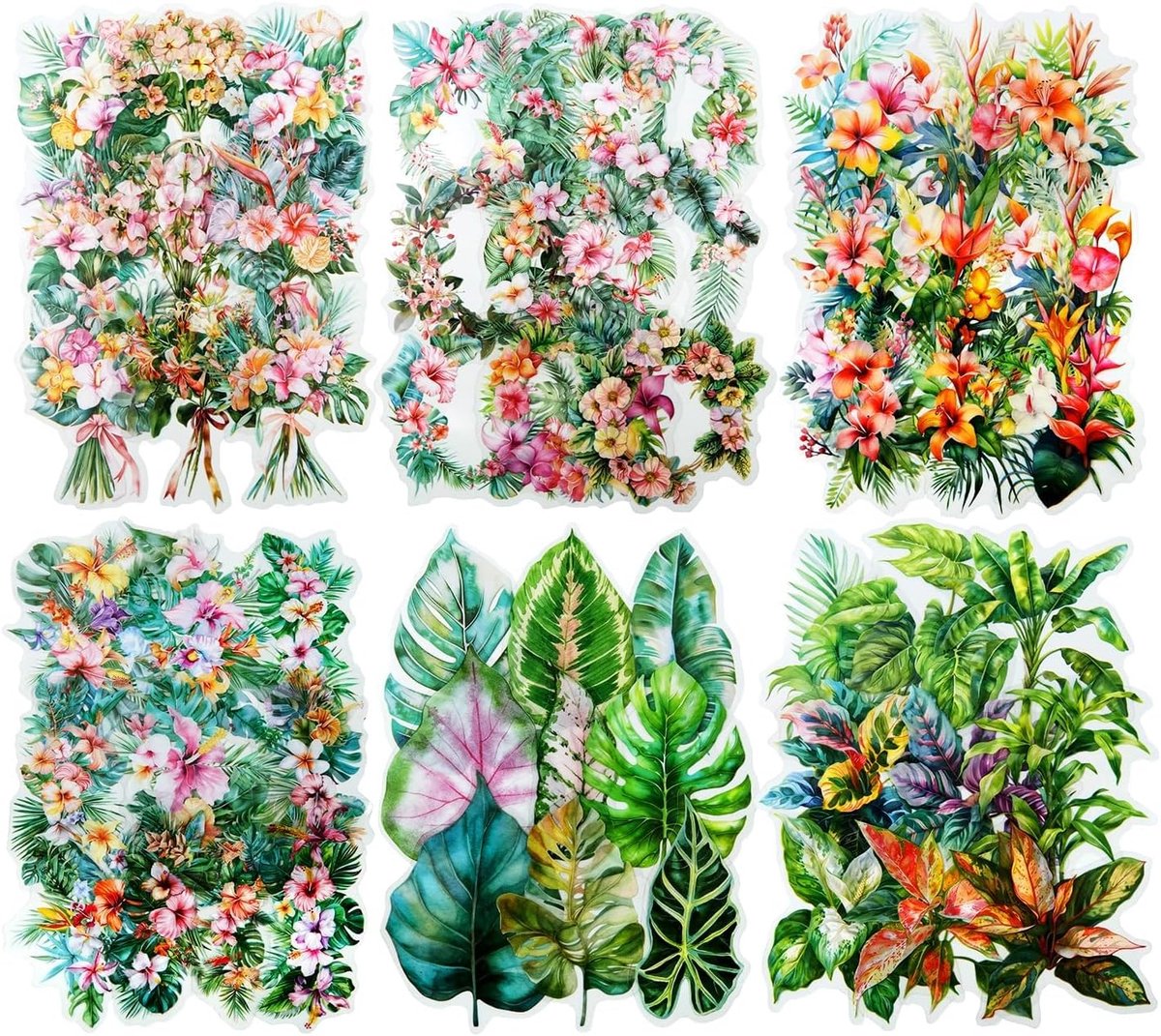 Bloemenplantstickerset 120 stuks transparante plakboekstickers PET-bloemstickers Tropische plantenstickers Kleurrijke - ShopVlot
