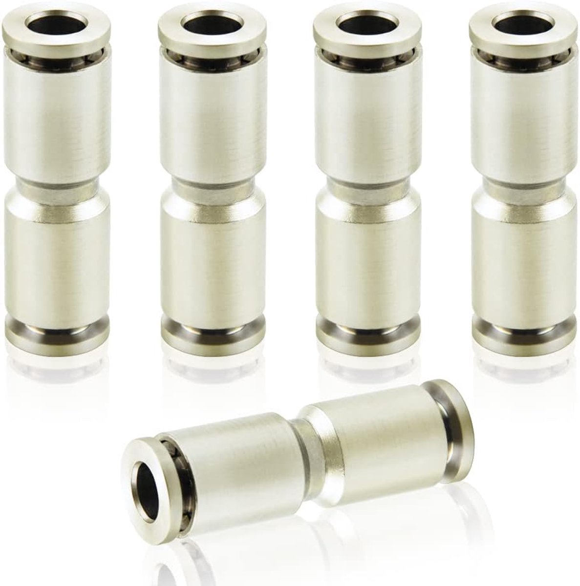5pcs 8MM OD Copper Nickel Plated Straight Union Quick Connection Push In Lock Pneumatic Connector Couplings - ShopVlot