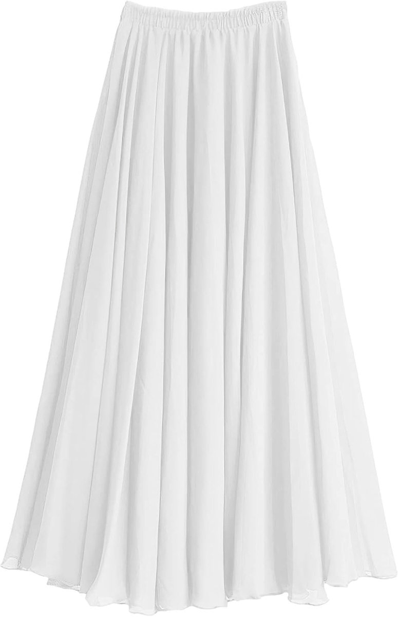 Women's A-Line Full or Ankle Length Elastic Waist Pleated Fairy Chiffon Long Skirt, White, S, White - ShopVlot