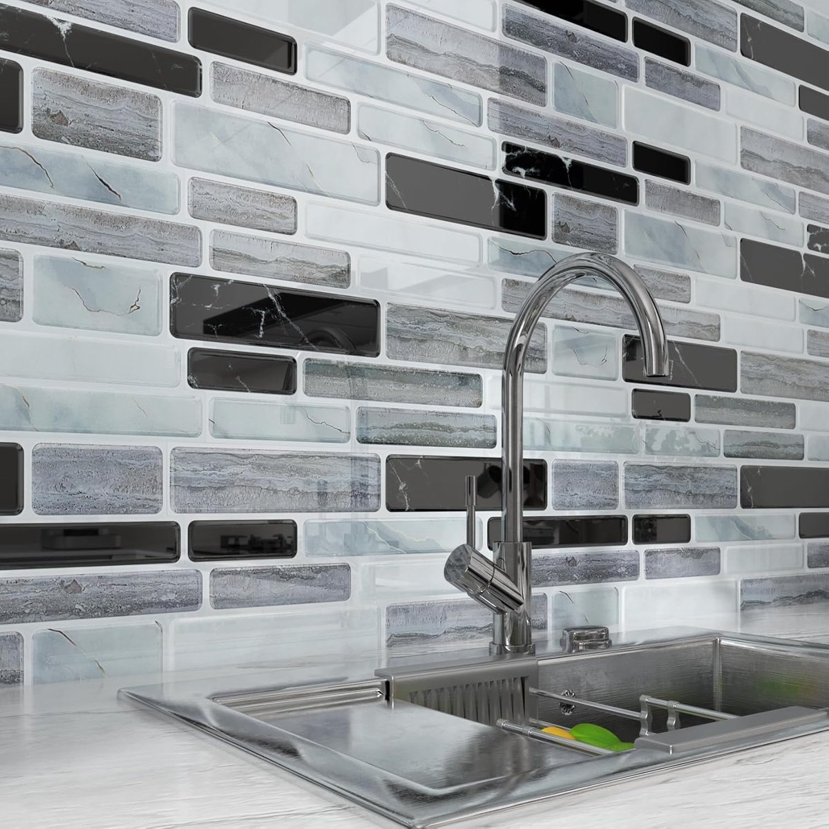 LaCheery Pack of 18 Splash Guard Self Adhesive for Kitchen, Grey, White, Black, Wall Tiles, Bathroom, Marble, 30.5 cm - ShopVlot