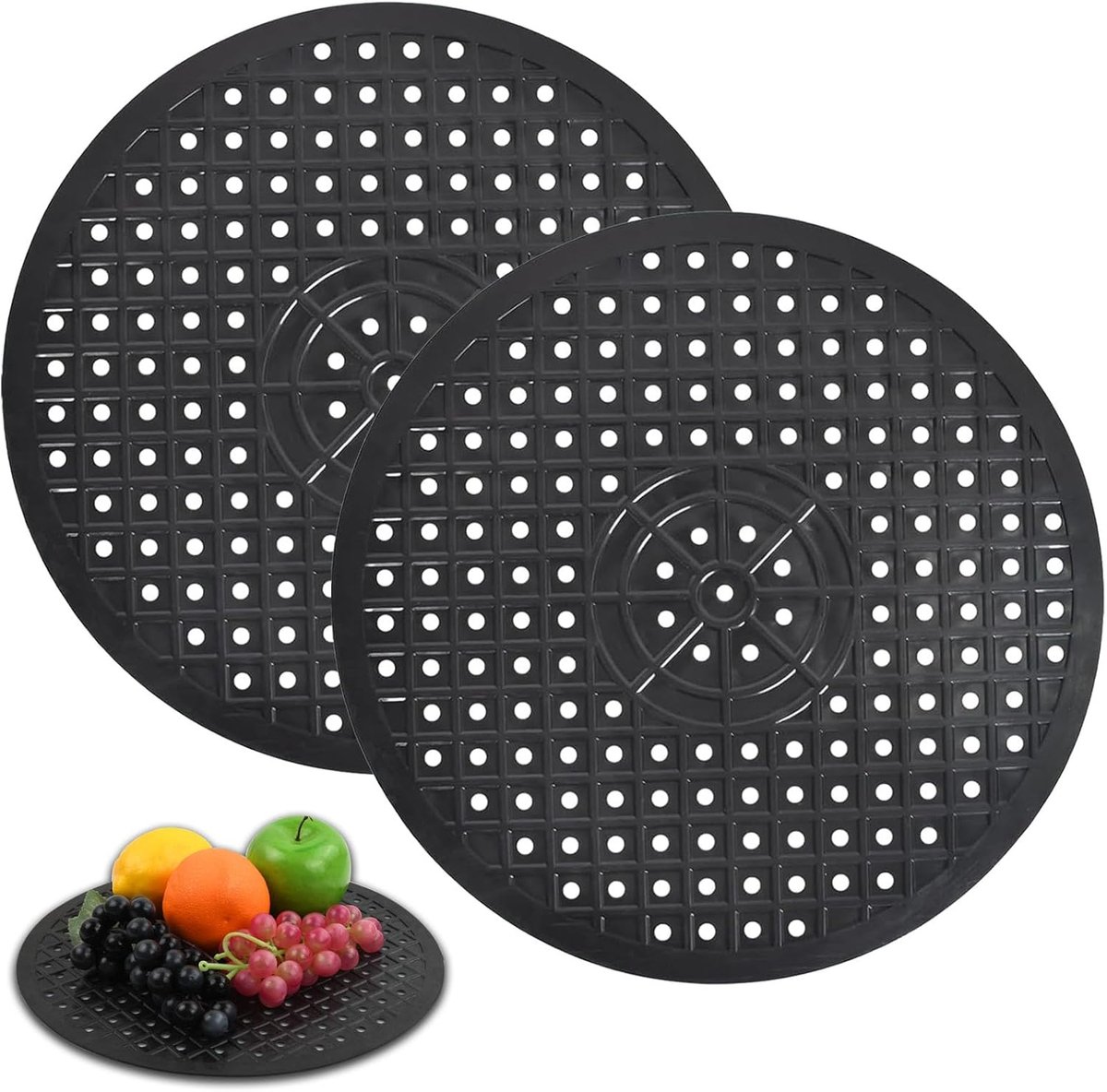 Sink Mat, 2x 31 x 31cm, Rubber, Round Drainage Mat, Black, Draining Mat, Sink Mat, Kitchen Accessory, Tableware - ShopVlot