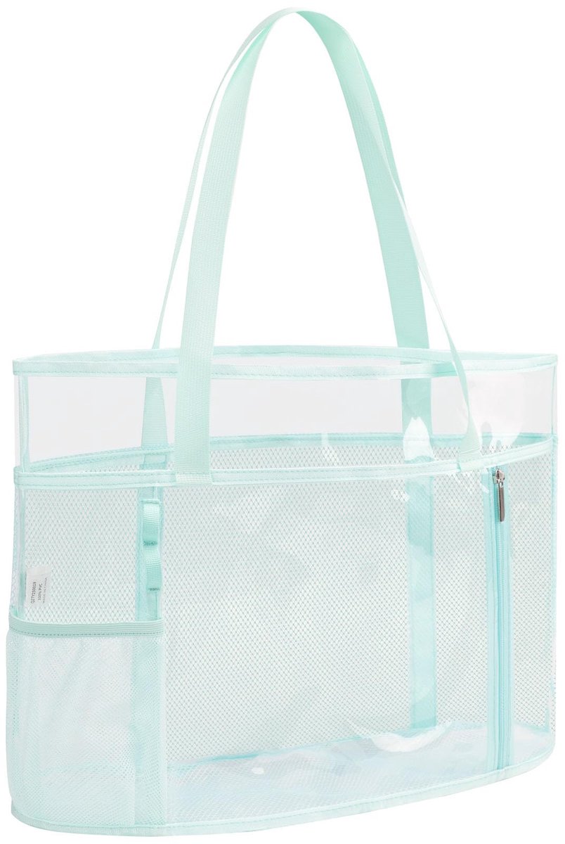 TINYAT Grote doorzichtige draagtas voor vrouwen, transparante mesh strandtas, schoudertas met waterdichte ritszak - ShopVlot
