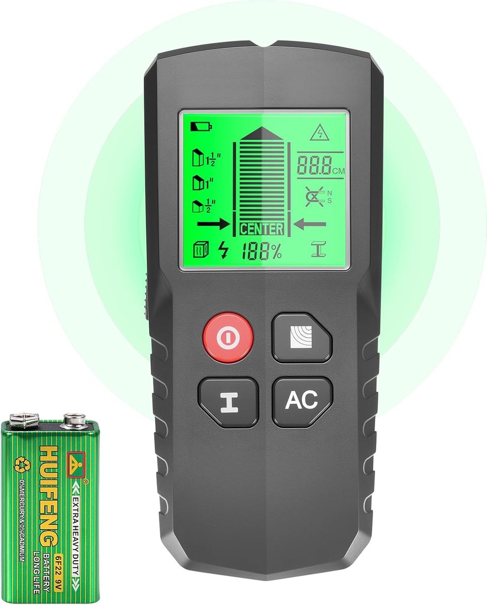 Kabelzoeker, 5-in-1 multifunctionele wandscanner, detector, stud finder, kabelzoeker met HD-lcd-display en audio-alarm - ShopVlot