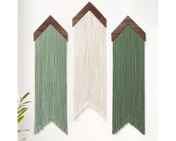 UXORSN 3PCS Macrame Wall Hanging Arrow Tassel Tapestry Boho Chic Wall Decor Beige Green Handmade Woven Cotton Rope - ShopVlot