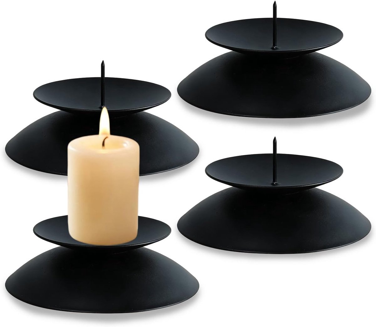 Set of 4 Metal Candle Holders for Advent Wreath with Mandrel Diameter 6 cm Table Decoration Christmas (Black) - ShopVlot