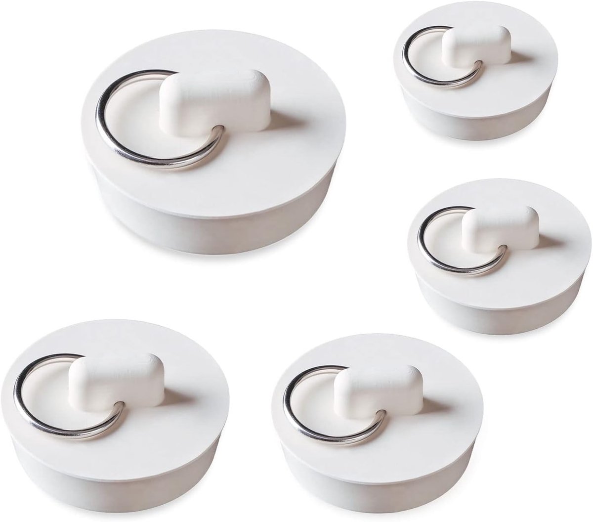 Washbasin Stopper Drain Stopper, 5 Sizes, White, with Pull Ring, Drain Stopper, Rubber Stopper for Bathtub, Kitchen - ShopVlot