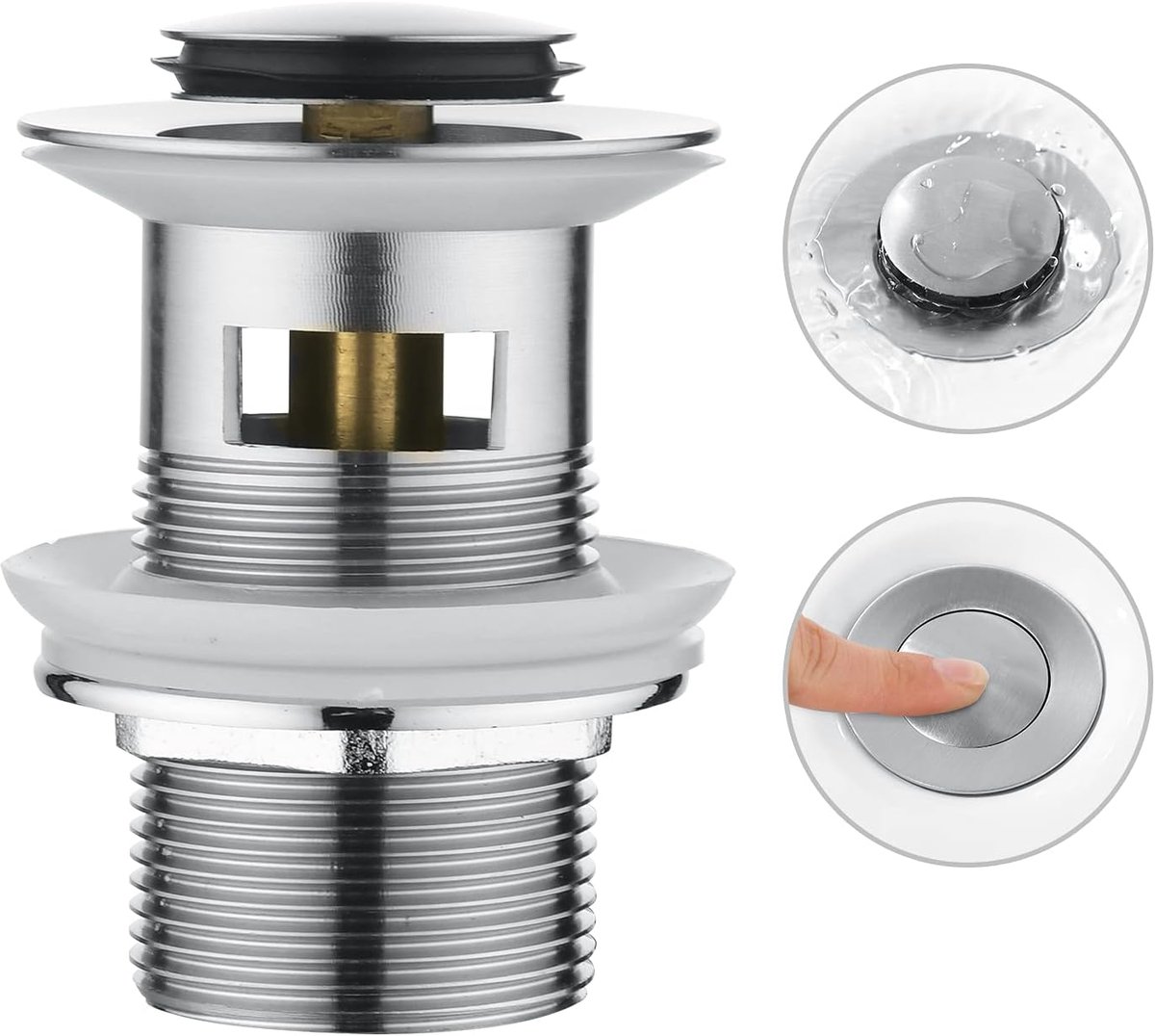 CREA Drain Fitting Basin with Overflow, Universal Brass Pop-up Stopper, Click Clack Basin Stopper, Modern Basin - ShopVlot