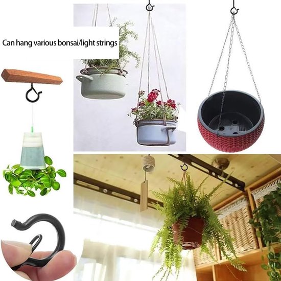 35 Pcs Stainless Steel Screw Hooks, Black, Screw Hooks, Fuse Wall Hooks with Metal Sleeve for Plants, Flower Pots - ShopVlot — afbeelding 3