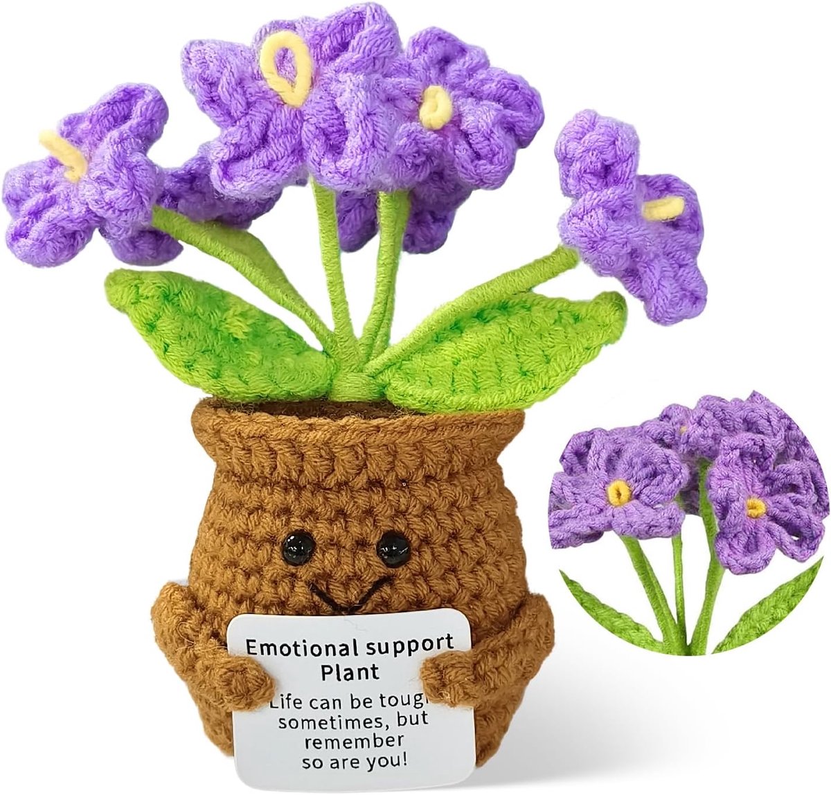 Bloemen Gehaakt Pocket Hug Positief Vergeet-Mij-Niet Paars Ondersteuning Emotioneel Cadeau voor Vrouwen Meisjes - ShopVlot