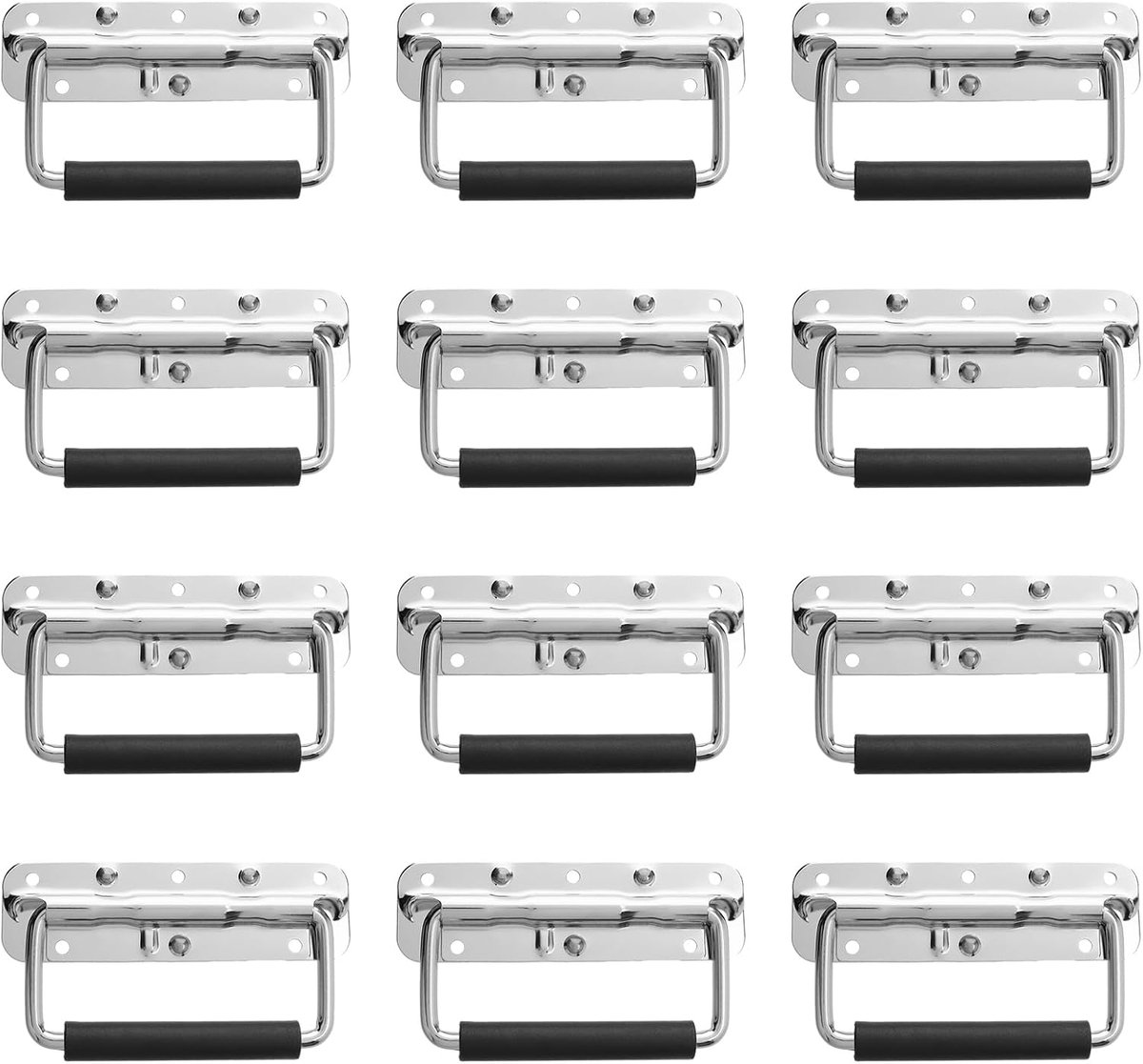 Pack of 12 Stainless Steel Folding Handles, 140 x 40 mm, Metal Carry Handle, Collapsible, Silver, Folding Handles for - ShopVlot