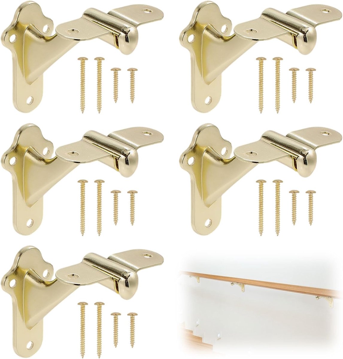 8 Sets Leuning Trap Beugel Legering Hand Rail Beugel Heavy Duty Hardware voor Trappen Gouden Leuning Beugels met - ShopVlot