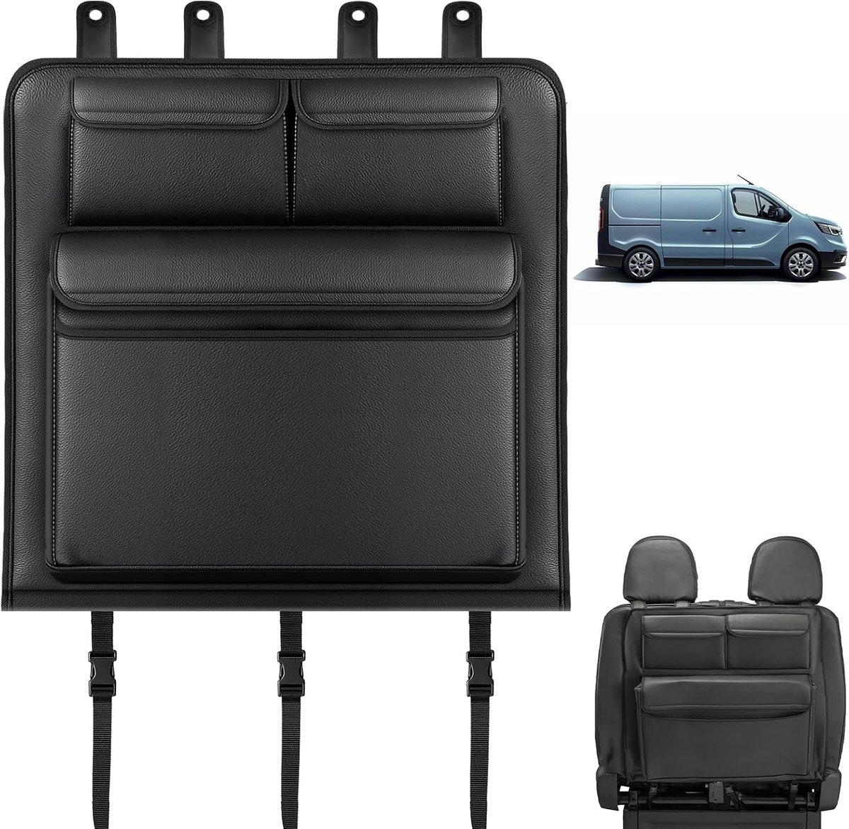 Trunk organizer voor Renault Trafic - Vouwbare rugleuningbeschermer - 3 compartimenten - Ideaal voor onderweg - ShopVlot