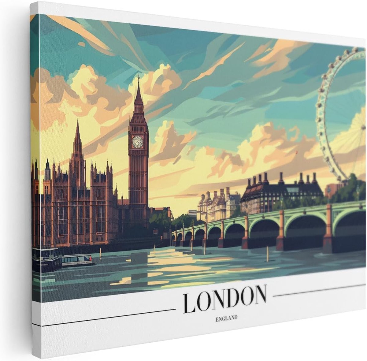 Canvas schilderij skyline Londen 40x30 cm - wanddecoratie Big Ben - sfeervolle muurdecoratie - ShopVlot