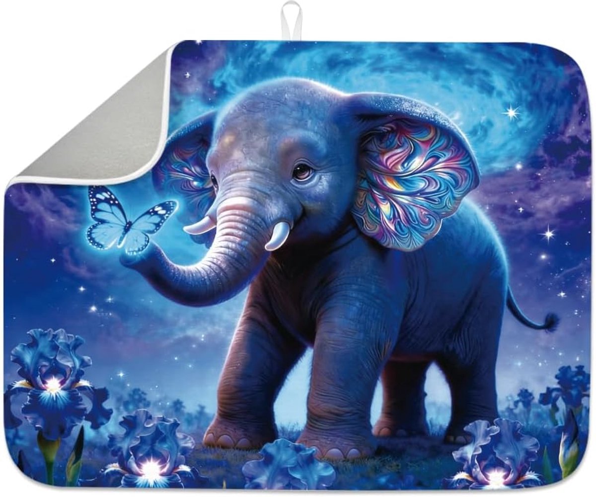 Droogmat voor aanrecht 18"x24" - kleurrijke olifant - microfiber - hittebestendig, perfect voor afdruipen - ShopVlot