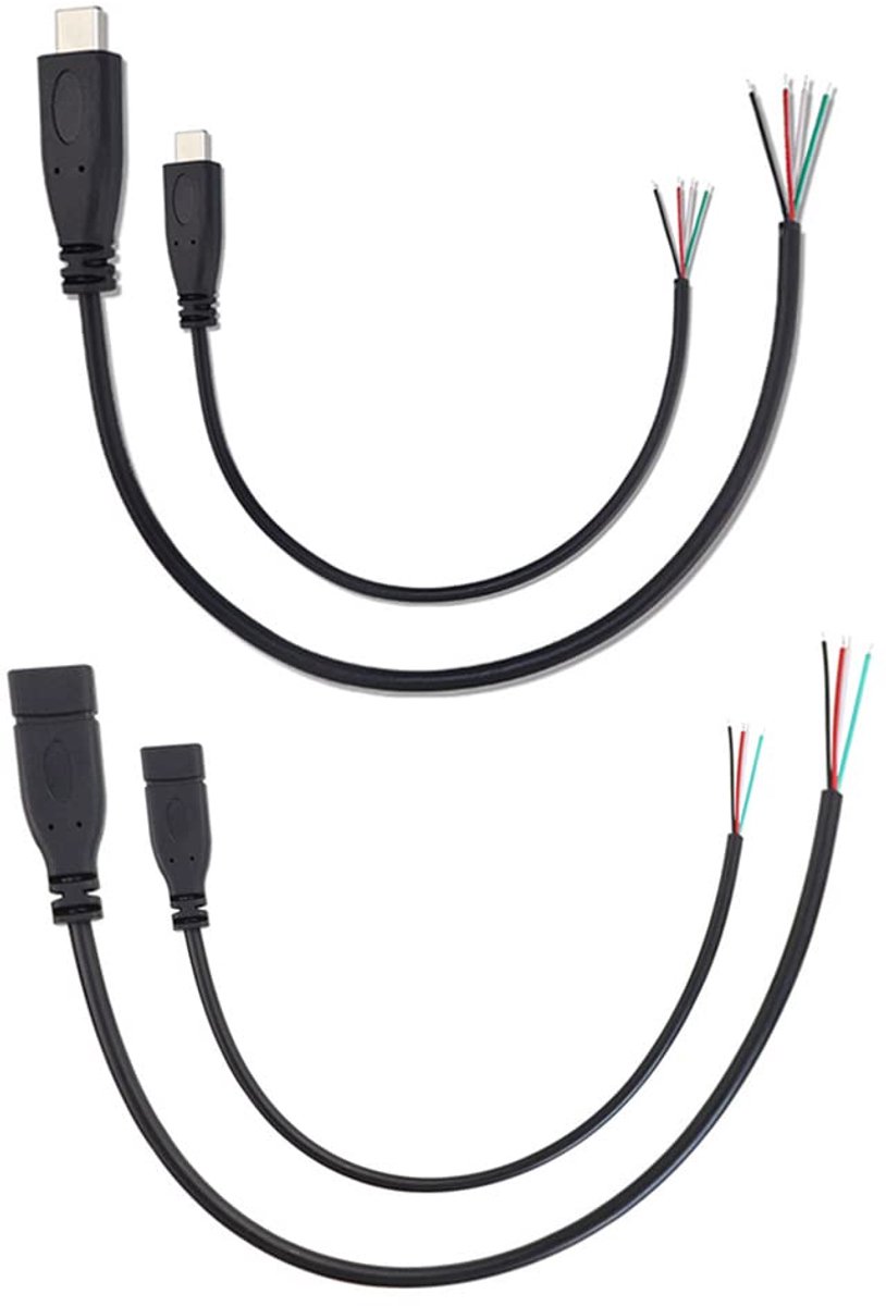 USB C Pigtail Kabel 1.5m - 4-delige set - 28AWG, 2 mannelijke en 2 vrouwelijke aansluitingen - ShopVlot