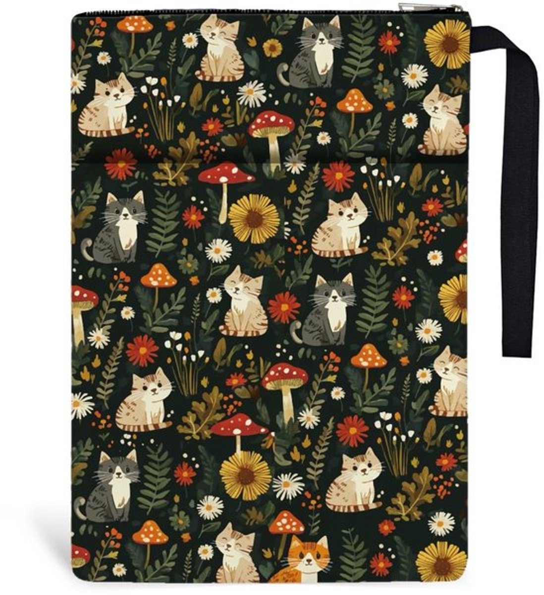 Boekomslagen - Polyester Boekhoes - Boekbescherming met Ritssluiting - Voorvak - Bloemenpatroon/Kattenmotief - Afmetingen 34 x 24 cm