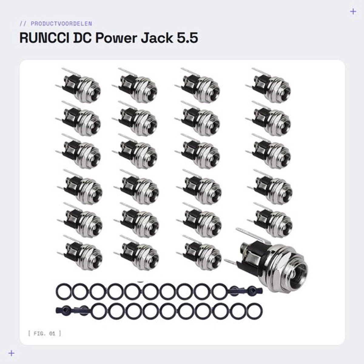 RUNCCI DC Power Jack 5.5 x 2.1 mm / 5.5 x 2.5 mm - 24 Stuks met Stofkap