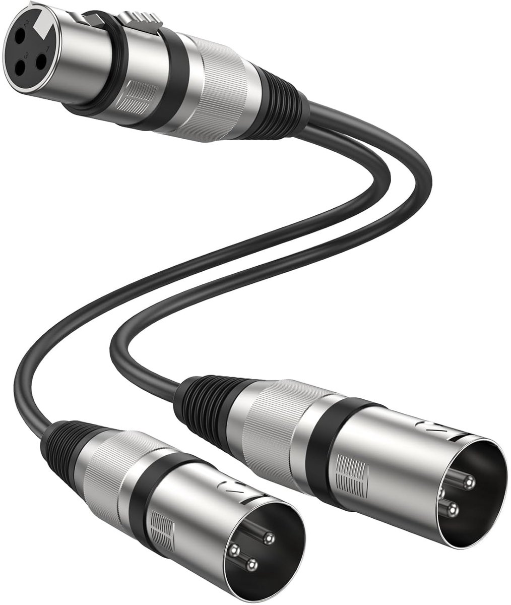 MOSWAG XLR Y Splitter Female to 2 Male, (0.25M/ 0.82Feet) 3 Pins Female to Double Male Balanced Splitter Cord with PVC - ShopVlot