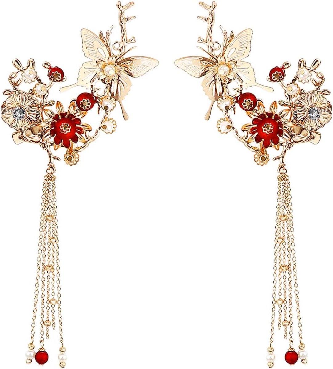 FERCAISH New Butterfly Tassel Hair Clip, Classic Style Pearl Hair Clip Hair Accessories For Traditional Clothing - ShopVlot