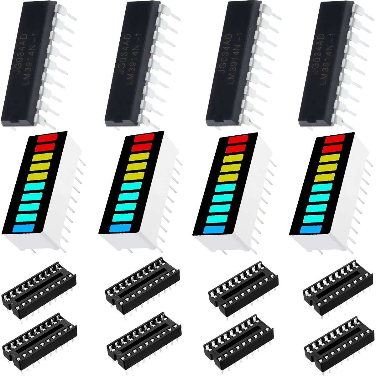 8Pcs 10-Segment LED Bar Chart Display Red Yellow Blue Green + LM3914N-1 Dot/Bar Display Driver LED Display Driver - ShopVlot
