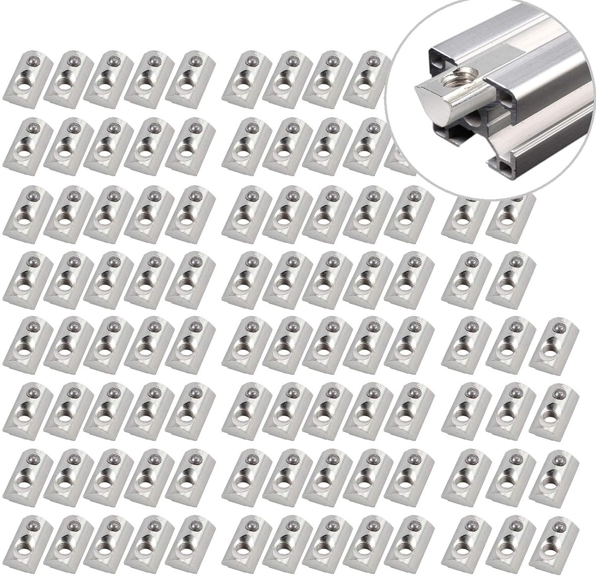 EYPINS 100pcs Roll In Spring M8 T Nuts Kit, Anti-Loose Design Galvanized Steel T Slot Nuts with Spring Loaded Balls - ShopVlot